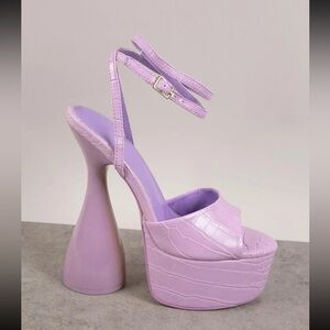 Shein lilac platform ankle strap peep toe croc Mary Jane’s